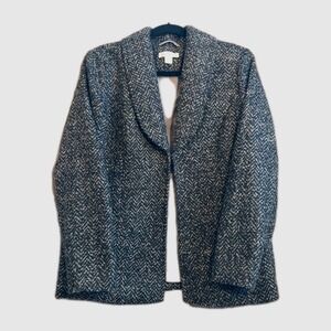 Coldwater Creek Women's 12 Black Tweed Blazer Jacket Herringbone Polyester Wool